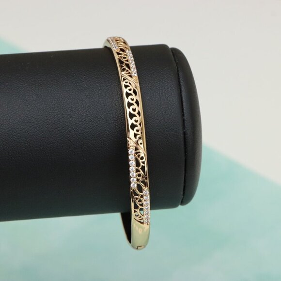 Rose Gold Bangle with Intricate Filigree and Crystal Detailing, XPBL0468 - Picture 5 of 10